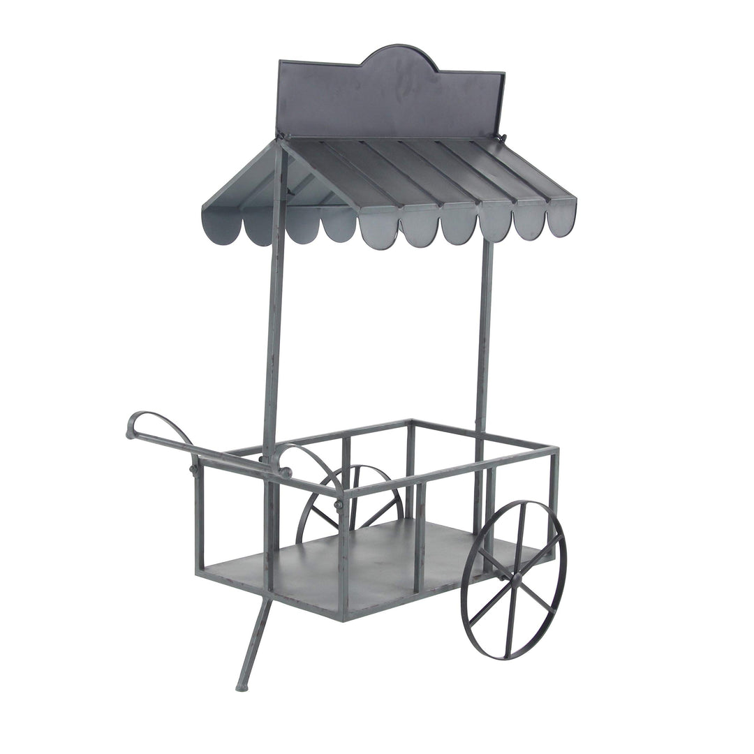 Farmhouse 44 X 32 Inch Black Iron Flower Cart with Roof by Rectangular - Diamond Home USA