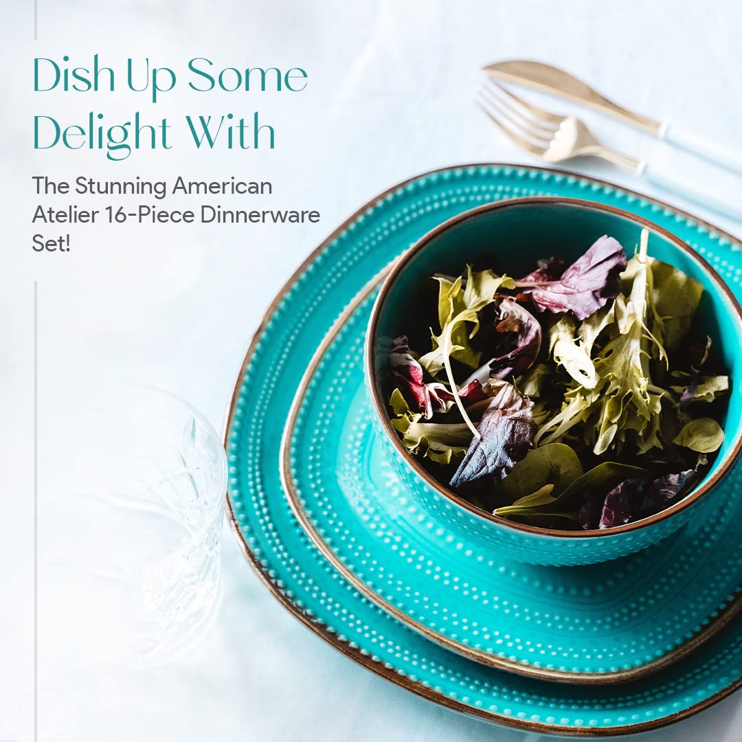 American Atelier 16-Piece Teal Stoneware Dinnerware Set - Includes Dinner Plates - Diamond Home USA