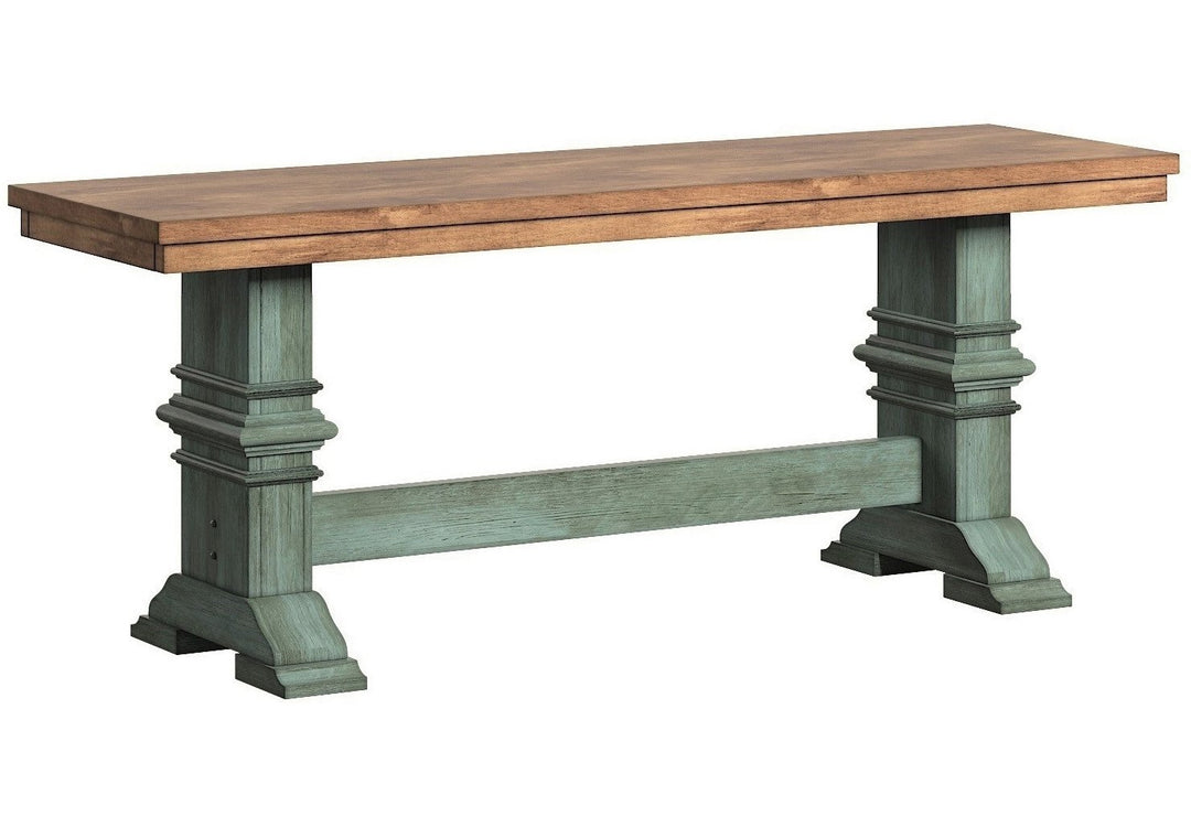 Inspire Q Eleanor Two-Tone Trestle Leg Wood Dining Bench (Sage/Oak Finish) Oak Top with Antique Sage Green Base