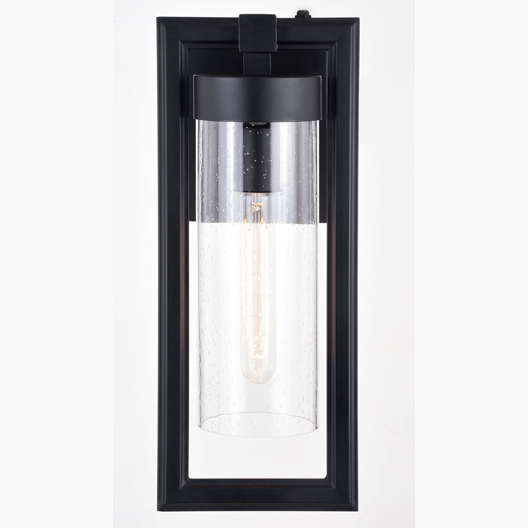 1 Light Dusk to Dawn Matte Black Contemporary Outdoor Wall Lantern Clear - Diamond Home USA