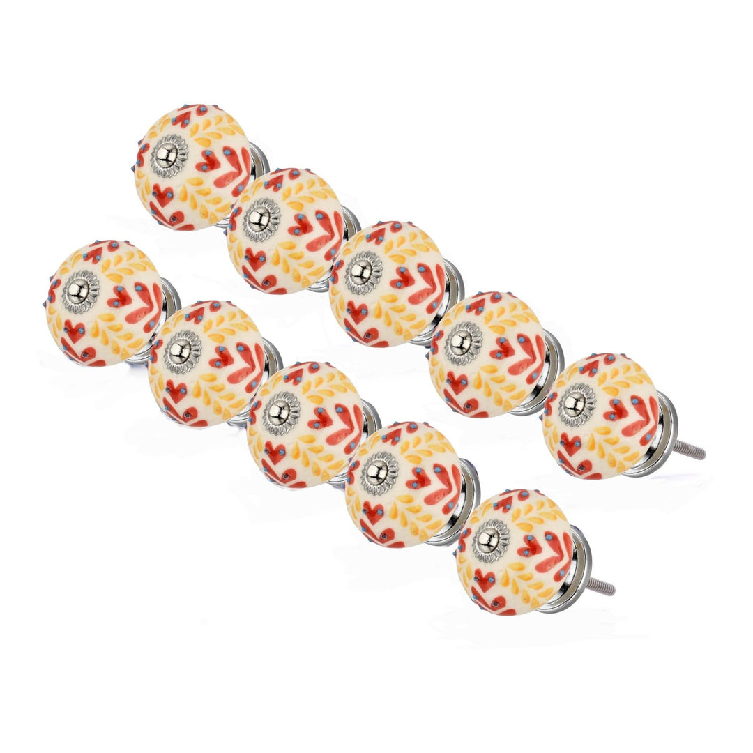 10pcs Ceramic Knobs Handmade Floral Decorative Cabinet Knob for Dresser