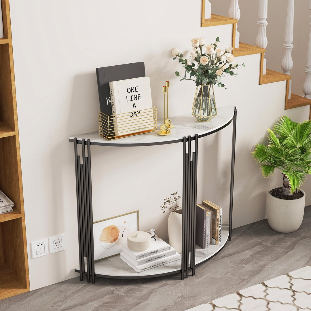 Half-Moon Shape Marble Console Table White Modern Contemporary Semi-Circle - Diamond Home USA