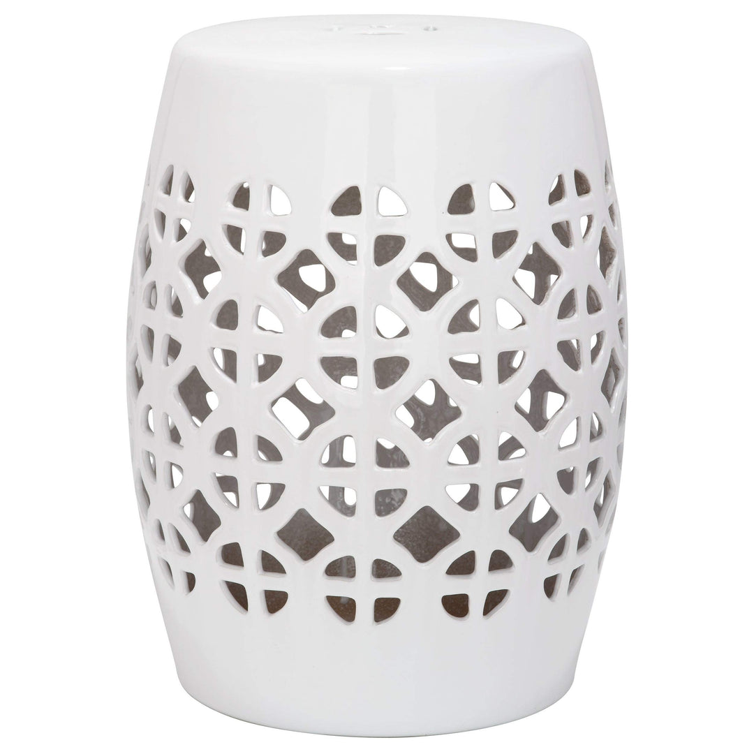 Paradise Tranquility White Ceramic Garden Stool - 13.5" X 17" Modern - Diamond Home USA