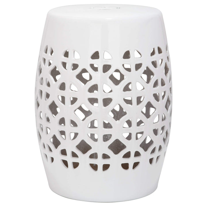 Paradise Tranquility White Ceramic Garden Stool - 13.5" X 17" Modern - Diamond Home USA