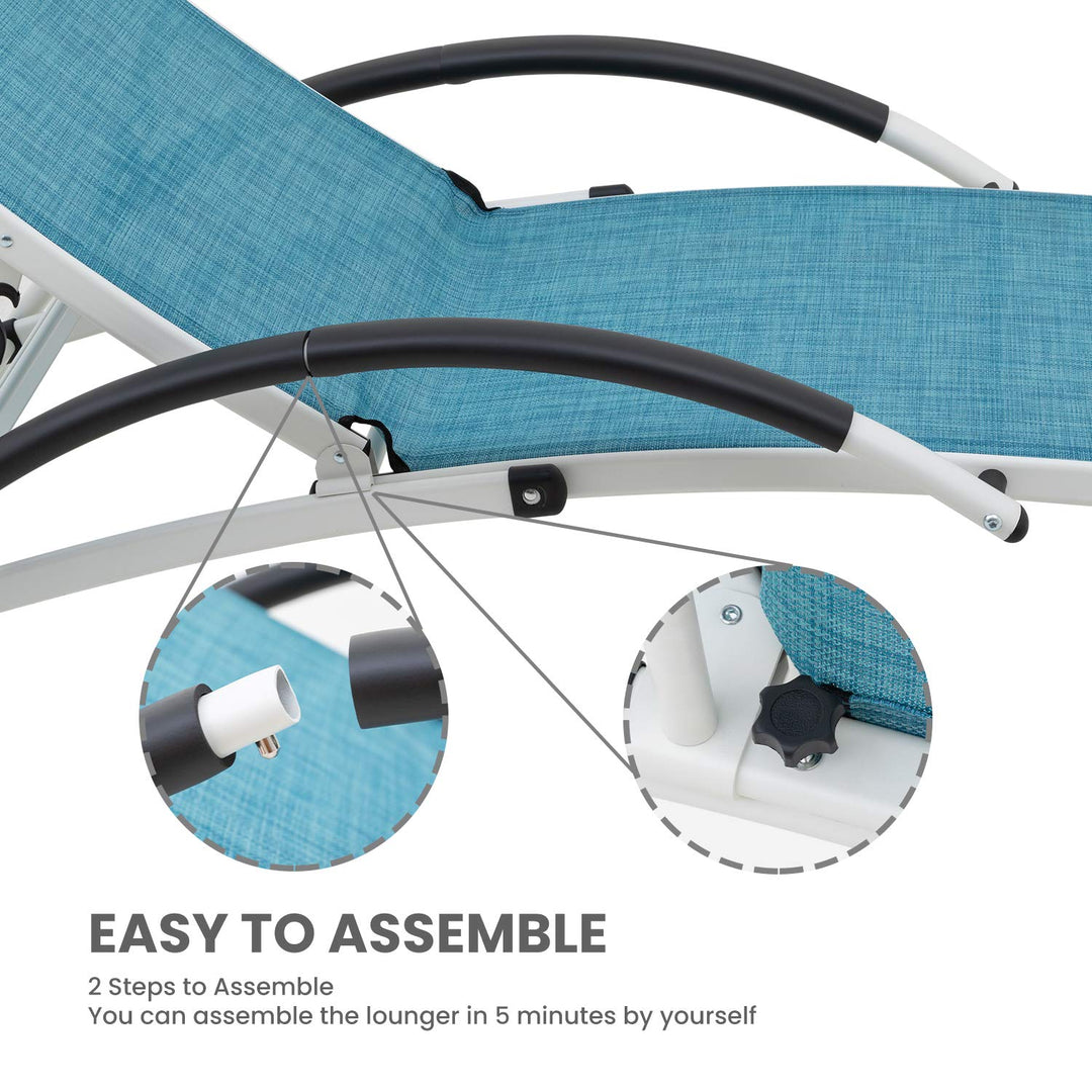 Outdoor Chaise Lounge Chair Set of 2 Aluminum Adjustable Patio Recliner Chair Blue - Diamond Home USA