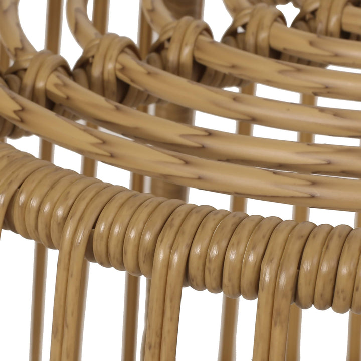 Outdoor Wicker Side Table Brown Bohemian Eclectic Round Handmade Water Resistant - Diamond Home USA