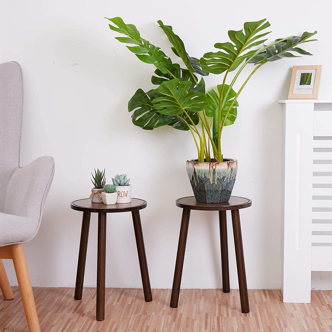 Wood Plant Stand Round Small Side Table Holder (Set of 2) Brown Rustic - Diamond Home USA