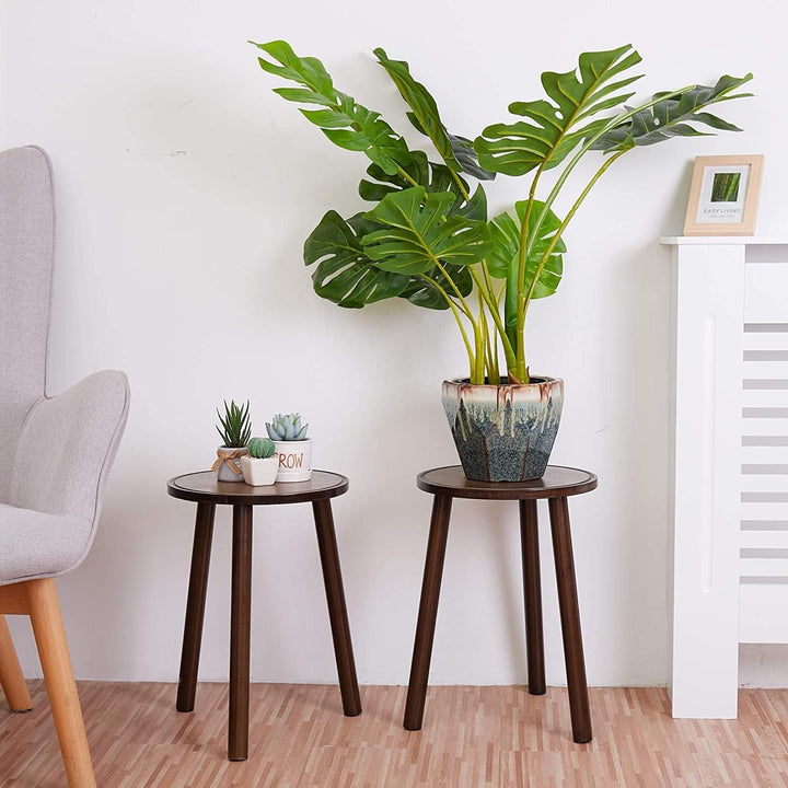 Wood Plant Stand Round Small Side Table Holder (Set of 2) Brown Rustic - Diamond Home USA
