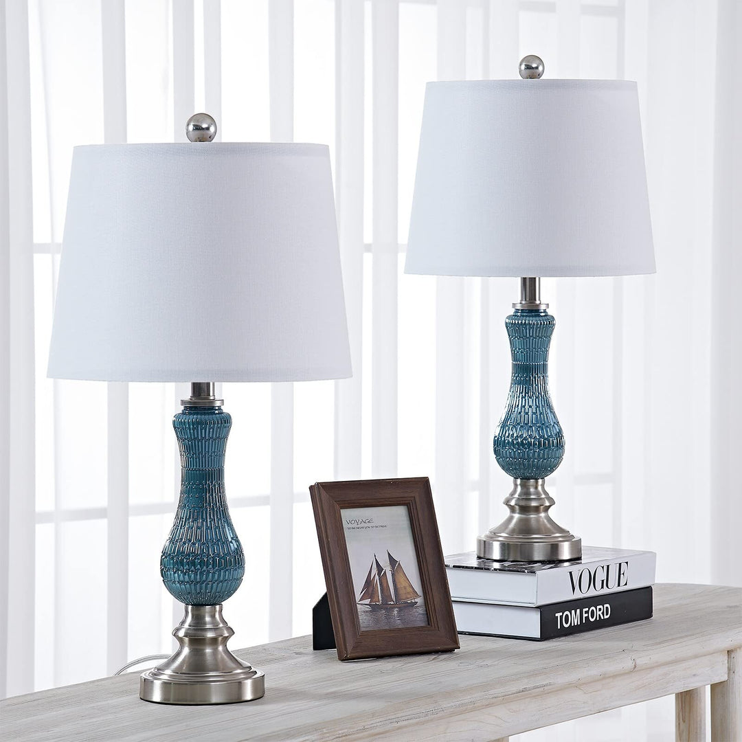 23" Light Blue Glass Table Lamp Set (Set of 2) Modern Contemporary Energy