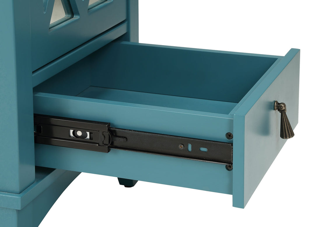 Acme Ceara Wooden Accent Table with Storage Drawer and Glass Door in Teal - Diamond Home USA