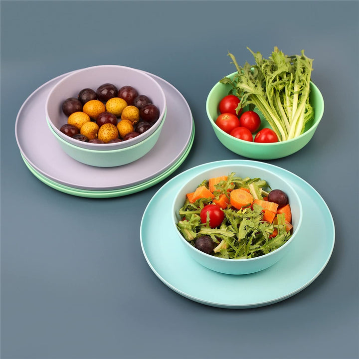 8-piece Cool Color Bamboo Flour Tableware Set Blue Green Purple Coastal Casual