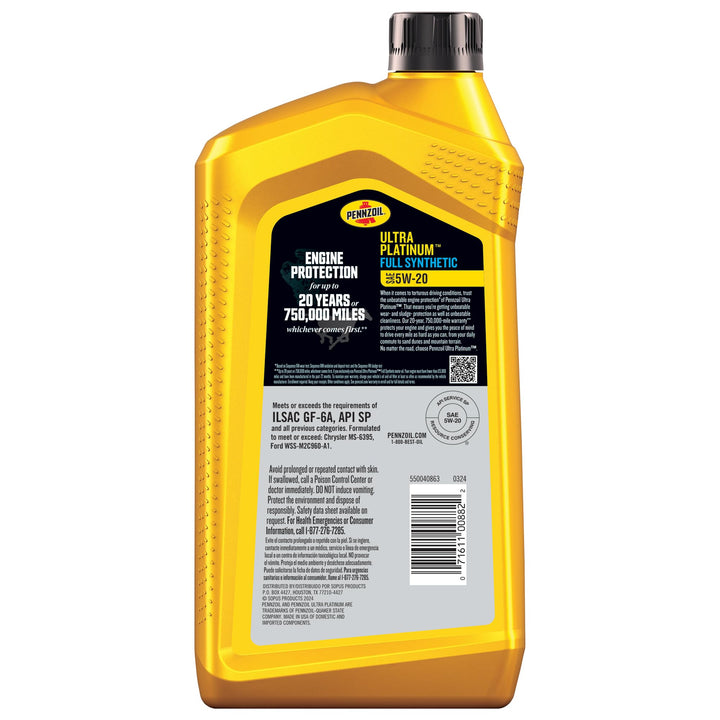Pennzoil Ultra Platinum Full Synthetic 5W-20 Gasoline Engine Oil 1 Quart - Diamond Home USA