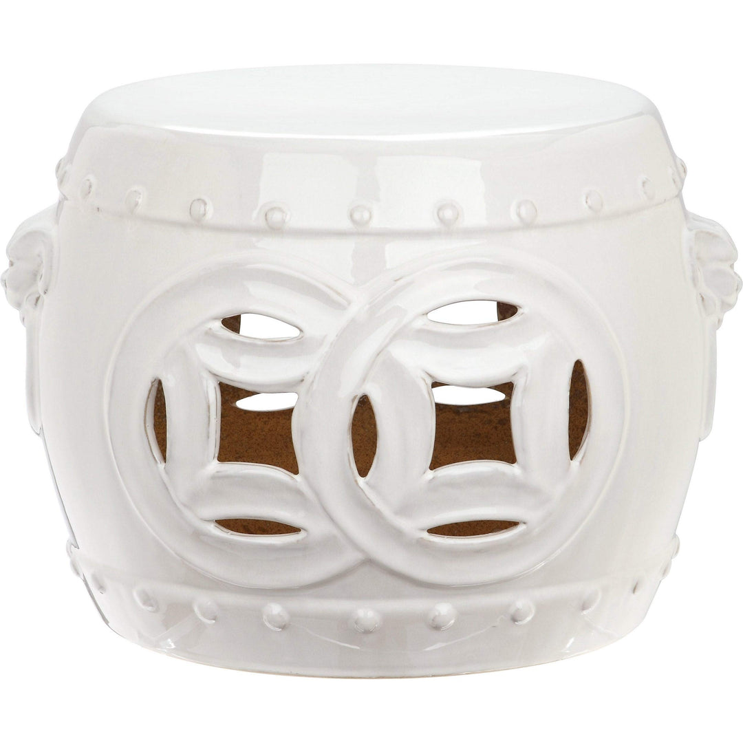 Double Coin Antique White Garden Stool - 16.3" X 11.5" Oriental Ceramic