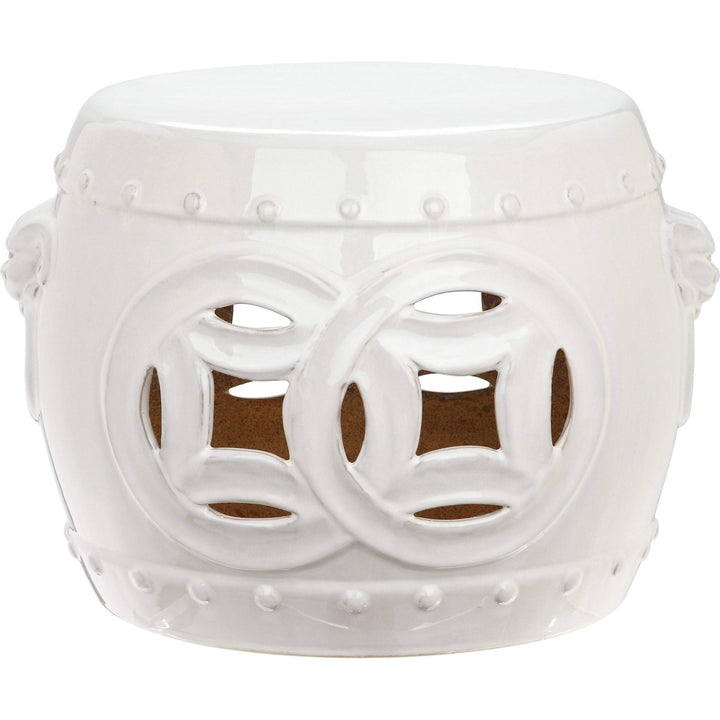 Double Coin Antique White Garden Stool - 16.3" X 11.5" Oriental Ceramic