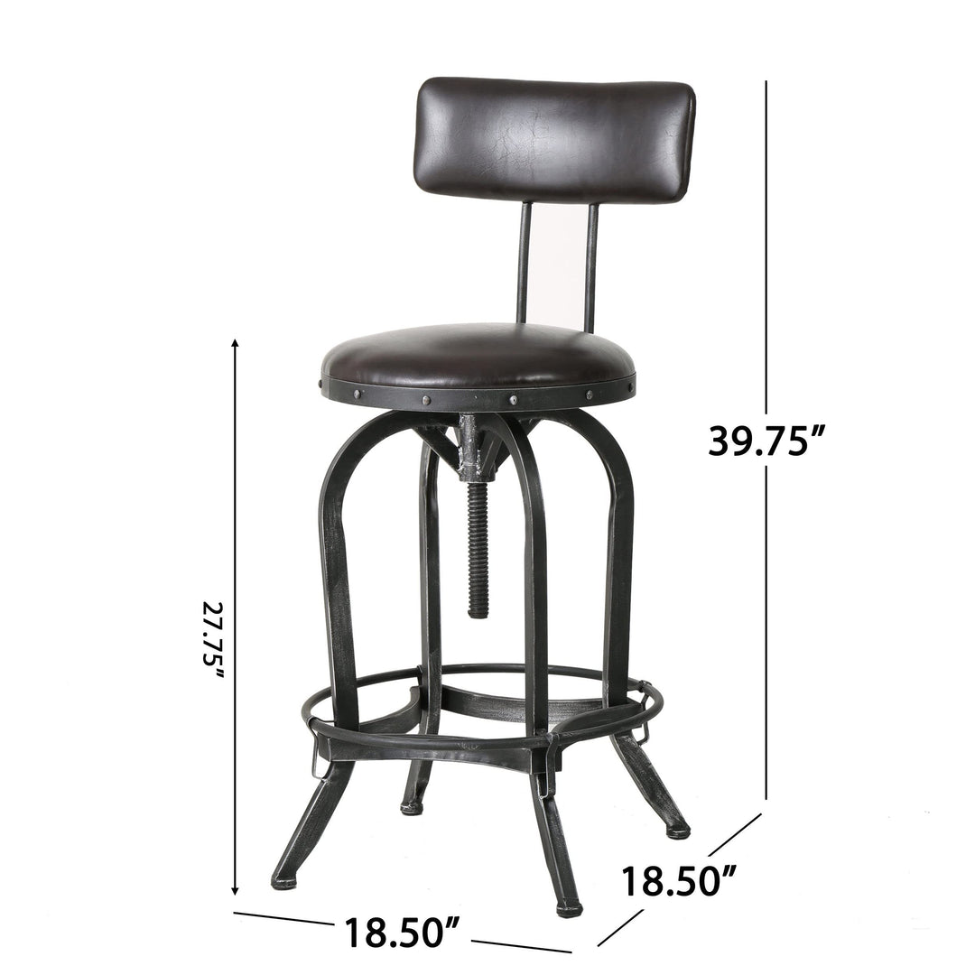 Christopher Knight Home Vlippu Leather Barstool with Backrest Brown - Diamond Home USA
