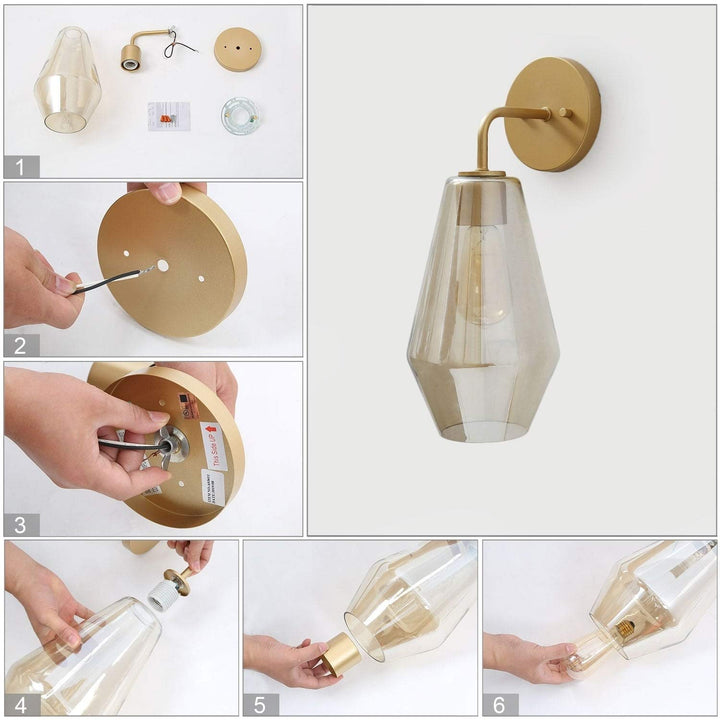 Single Light Glam Wall Sconce with Smoked Glass Shade -Gold - 16.1" * 7.1" - Diamond Home USA