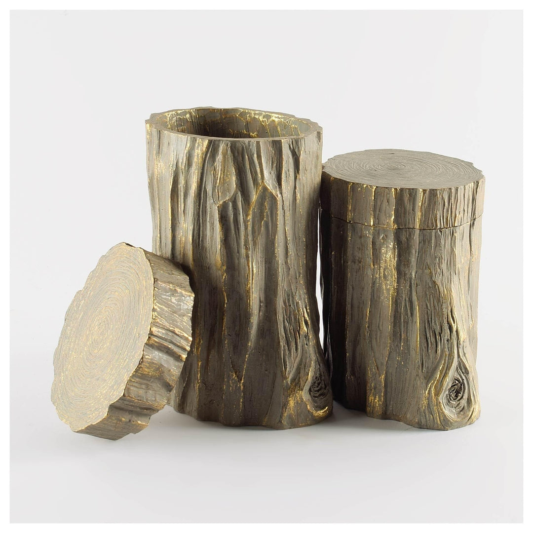 Willow I (Small) Brown Tree Stump Storage Box Gold Cabin Lodge Resin - Diamond Home USA