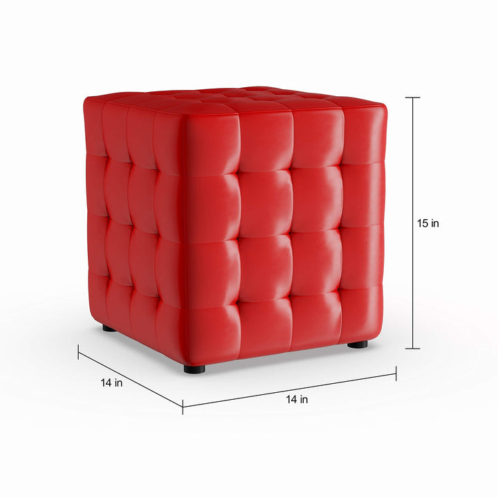 Las Red Cube Ottoman (Set of 2) Modern Contemporary Solid Square Faux Leather - Diamond Home USA