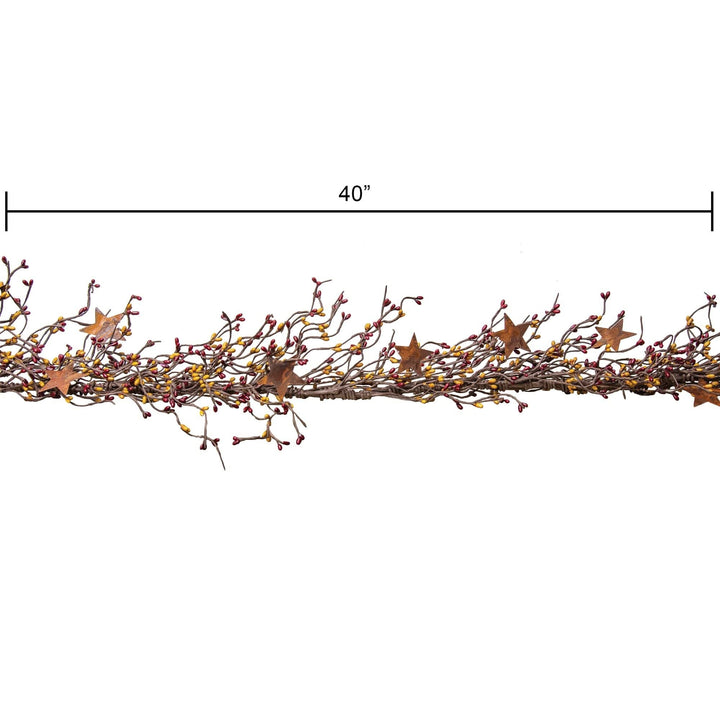 Pip Berry Garland with Stars Burgundy and Old Gold 40" Red/Gold 40 Inches Un-lit - Diamond Home USA