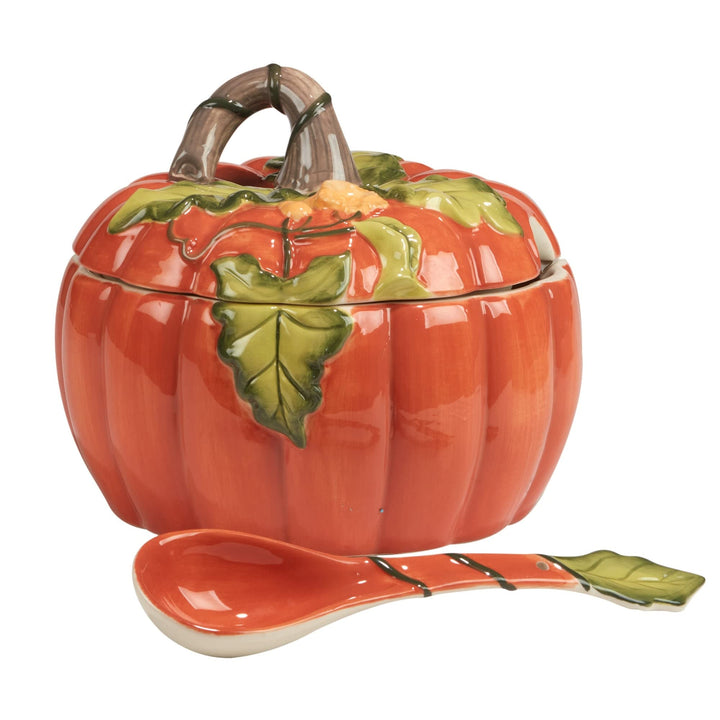 Harvest Morning Pumpkin Tureen/ladle Oz. Oz. Green Multi Color Orange Casual