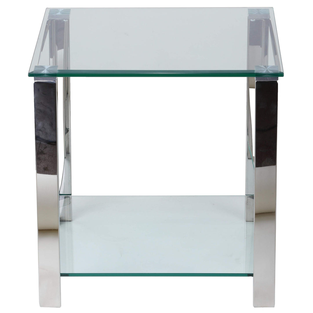 Double Shelf Glass Stainless Steel Frame 20-inch Contemporary End Table Silver - Diamond Home USA