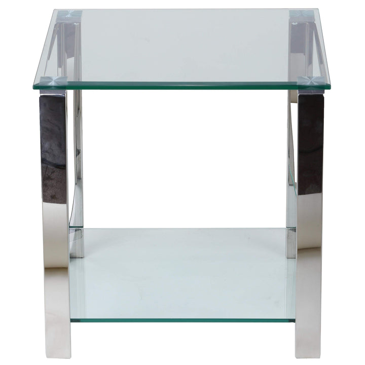Double Shelf Glass Stainless Steel Frame 20-inch Contemporary End Table Silver - Diamond Home USA