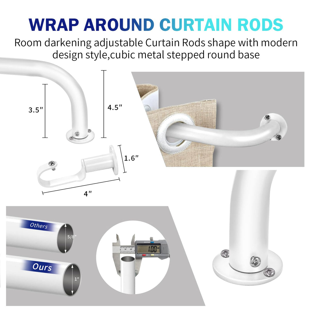 Energy aving Wrap Around Black Out Return Adjustable Window Curtain Metal Rod 84"-120" - Glossy White - Diamond Home USA