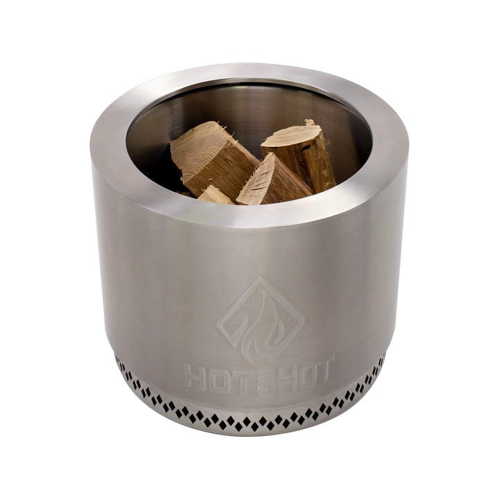 Hotshot 15" Wood Burning Fire Pit Silver Round Stainless Steel - Diamond Home USA