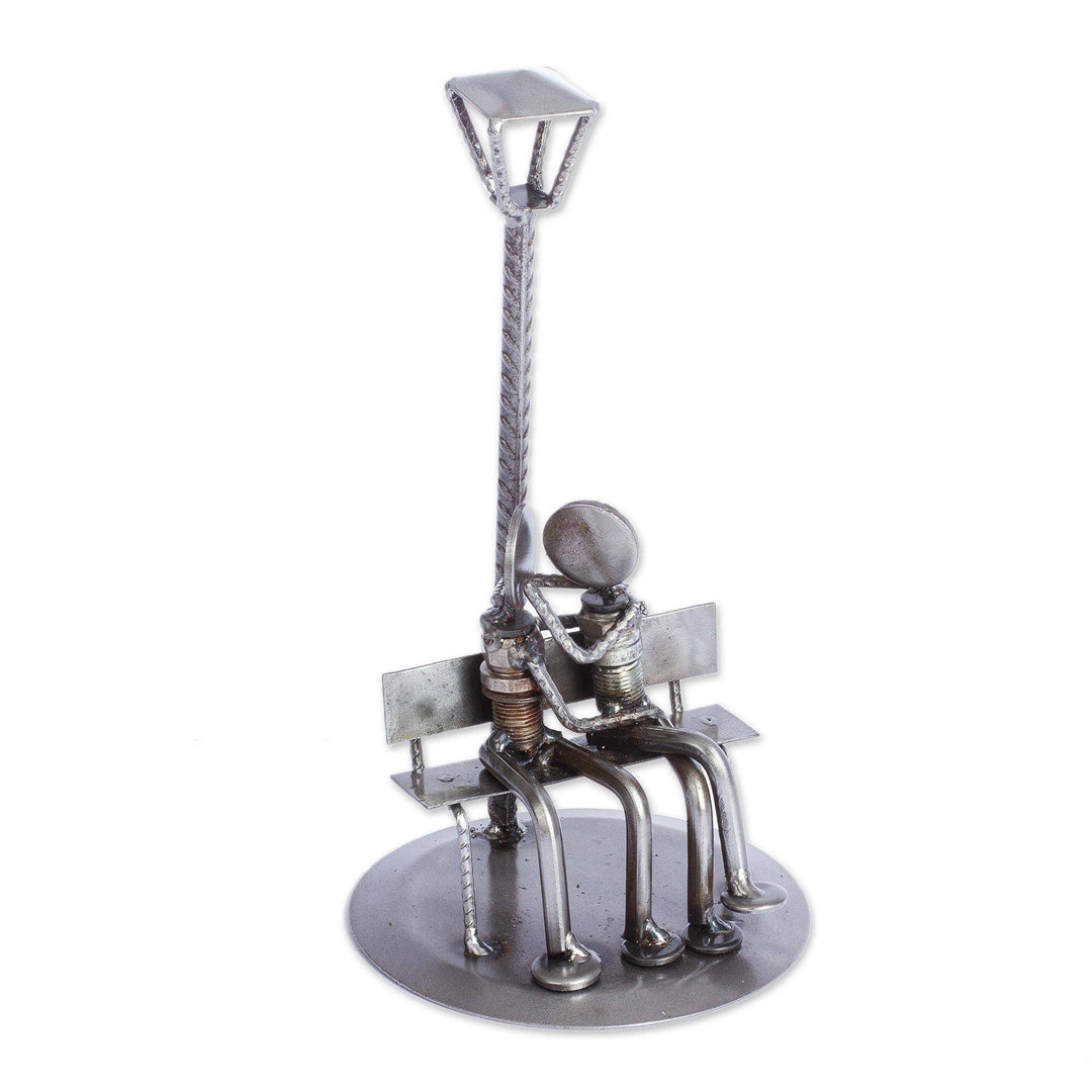 That First Kiss Recycled Auto Parts Sculpture Silver Metal Antique Handmade