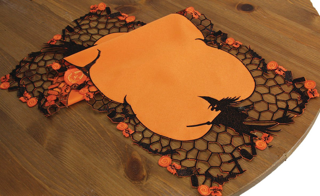 Xia Home Fashions Witch Embroidered Cutwork Halloween Table Runner 16 by 34"