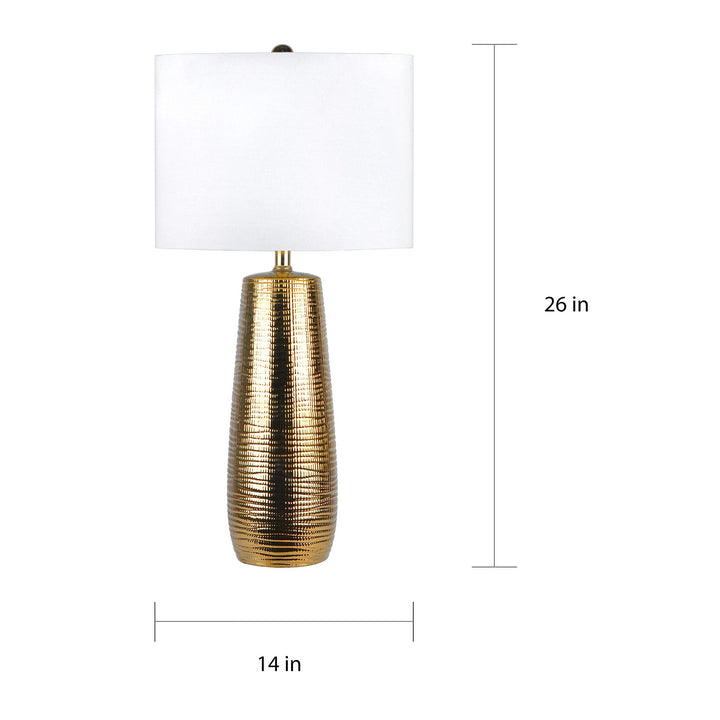 26'' Ceramic Linen Shade Golden able Lamp Gold Mid-Century Modern Shabby Chic - Diamond Home USA