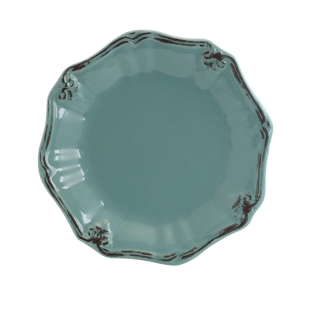Beveled Edge 20 Piece Dinnerware Set In Turquoise Blue Textured Casual Round - Diamond Home USA