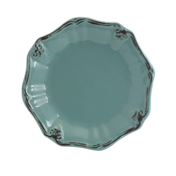 Beveled Edge 20 Piece Dinnerware Set In Turquoise Blue Textured Casual Round - Diamond Home USA