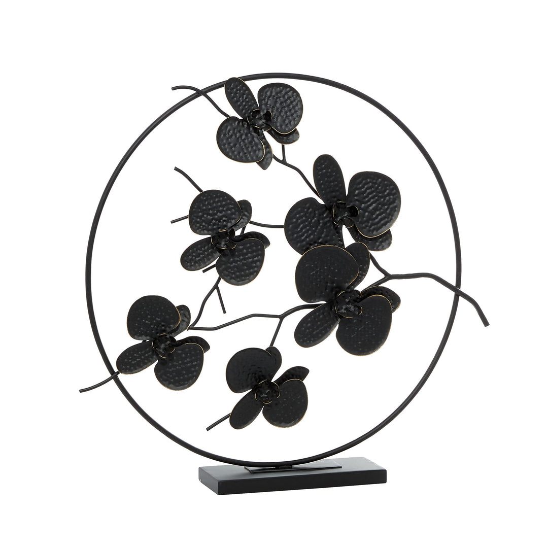 Black Metal Contemporary Leaves Sculpture 23 X 24 4 - Diamond Home USA