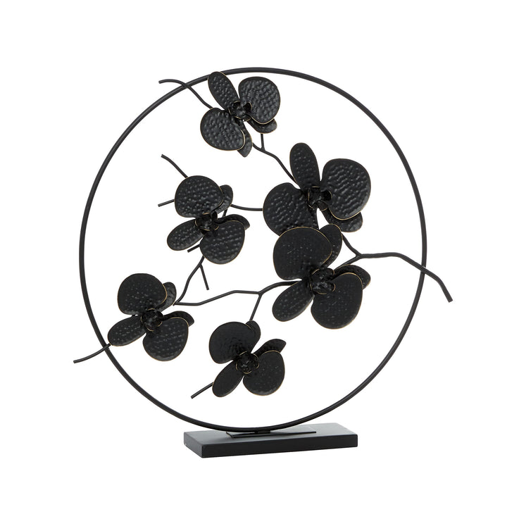 Black Metal Contemporary Leaves Sculpture 23 X 24 4 - Diamond Home USA