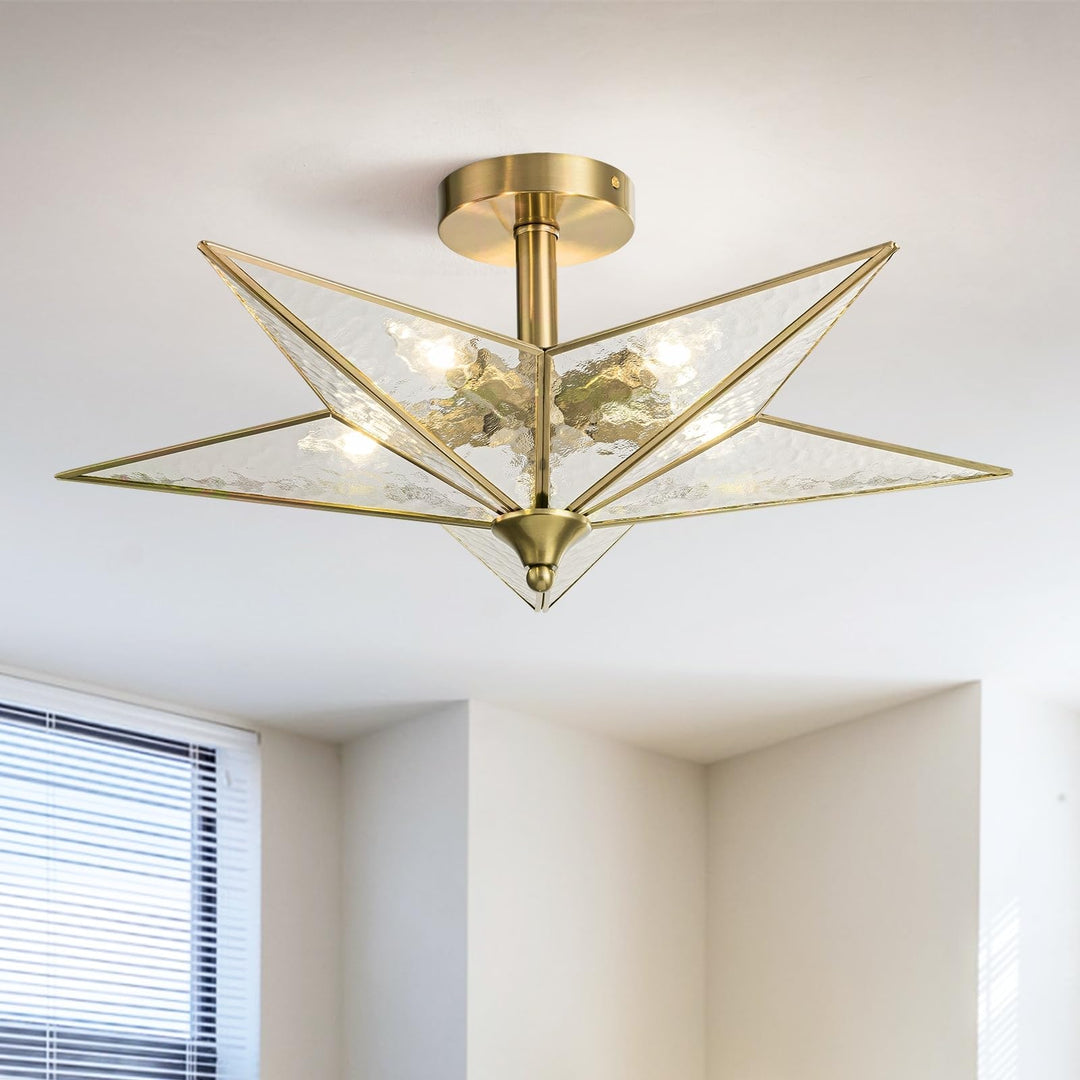 Star Semi Flush Mount 5-Light 23'' Gold Modern Contemporary Glass