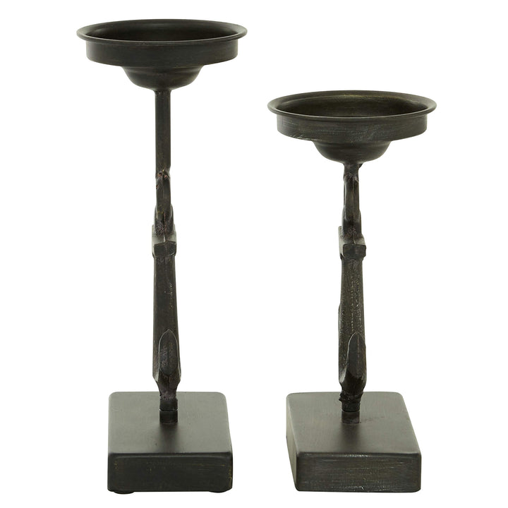 Metal Candle Holders with Ship Anchor Design Set of 2 11" 9" 4 X 6 11 Black - Diamond Home USA