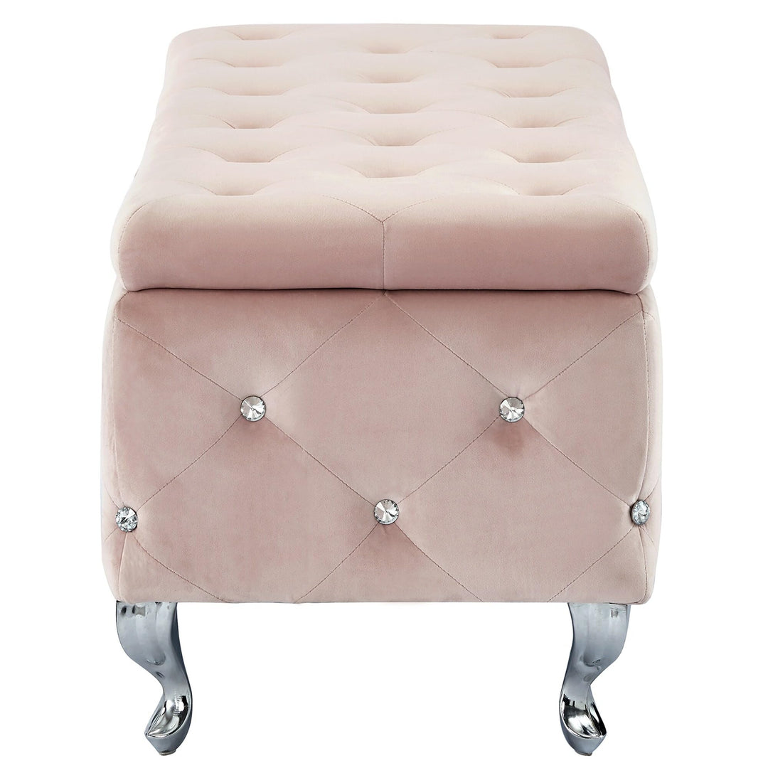 Nspire Contemporary Velvet & Metal Rectangular Storage Ottoman in Blush Pink - Diamond Home USA