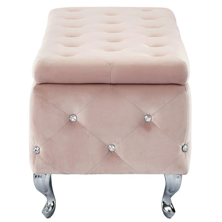 Nspire Contemporary Velvet & Metal Rectangular Storage Ottoman in Blush Pink - Diamond Home USA