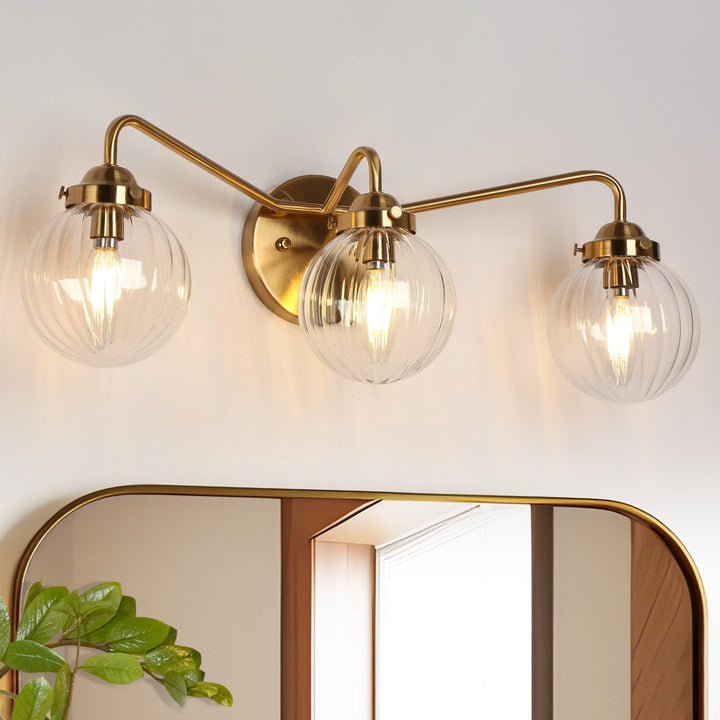 Mid-Century Modern 3-Light Gold Bathroom Vanity Lights Globe Glass Wall