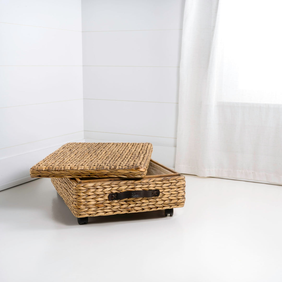 happimess BSK1006A Chett Minimalist Hand-Woven Hyacinth/Wood Underbed Storage Natural - Diamond Home USA