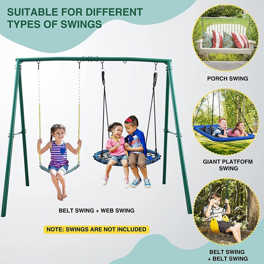 Extra Large Metal Swing Frame with 5 Hanging Hooks Green Multi-Child - Diamond Home USA