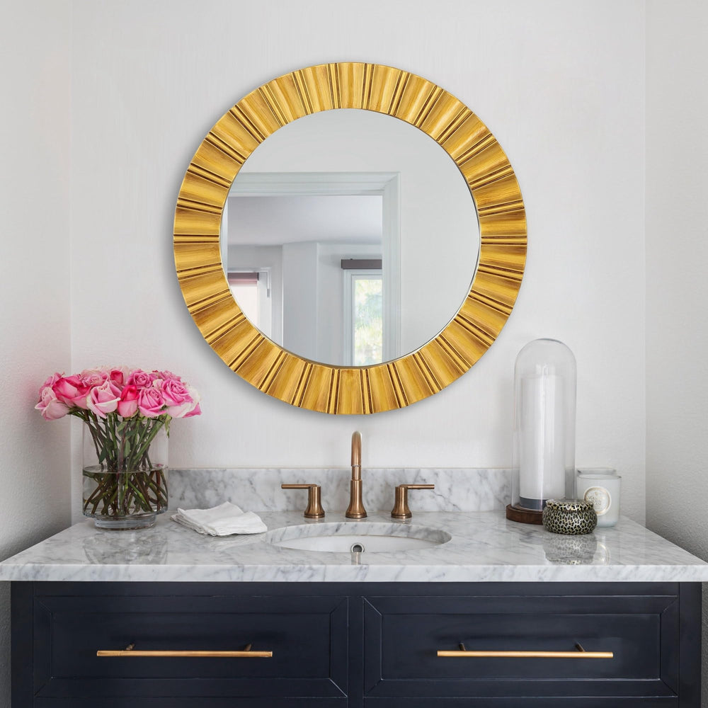 26" Modern Gold Round Decoration Wall Mounted Mirror Contemporary Hooks Included - Diamond Home USA