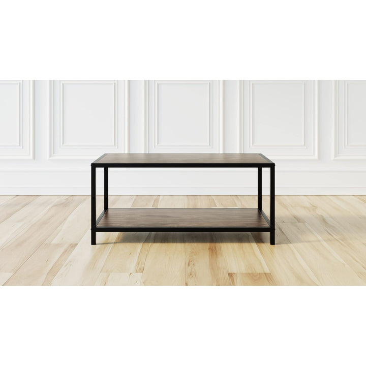 Industrial Coffee Table 36" (Dark Walnut) Brown MDF Natural Finish Shelf