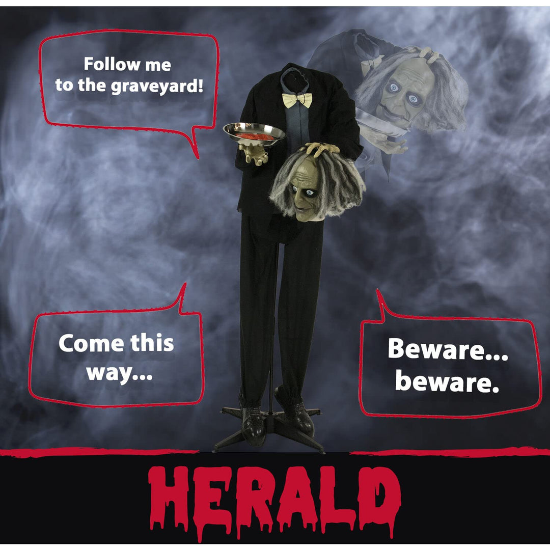 Haunted Hill Farm Life-Size Talking Headless Zombie Butler Holding Tray - Diamond Home USA