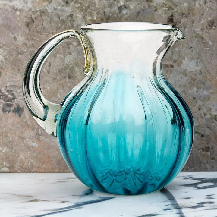 Mexican Single Glass Pitcher Light Blue Clear Modern Contemporary 1 Piece - Diamond Home USA