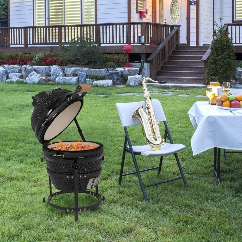 Outdoor 13 Diam. Ceramic Charcoal Bbq Grill Black - Diamond Home USA