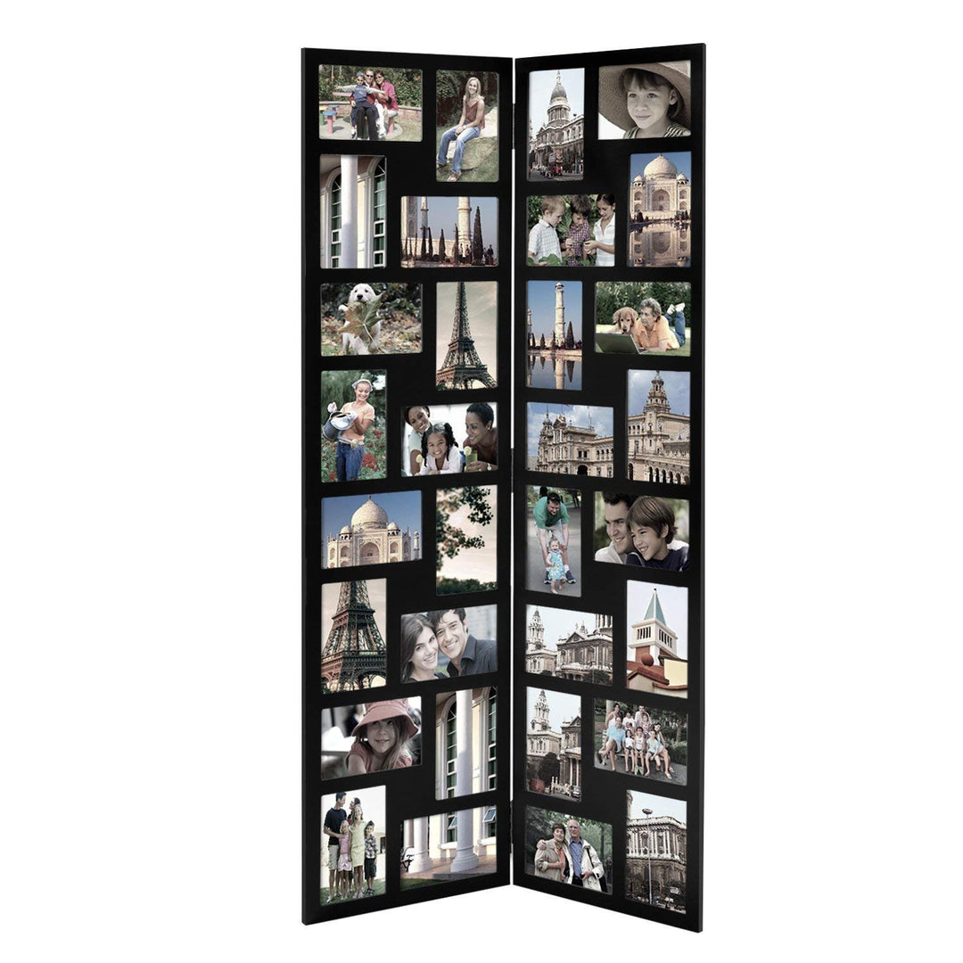 Black Wood Hinged Folding Screen-Style Collage Picture Photo Frame with 32 - Diamond Home USA