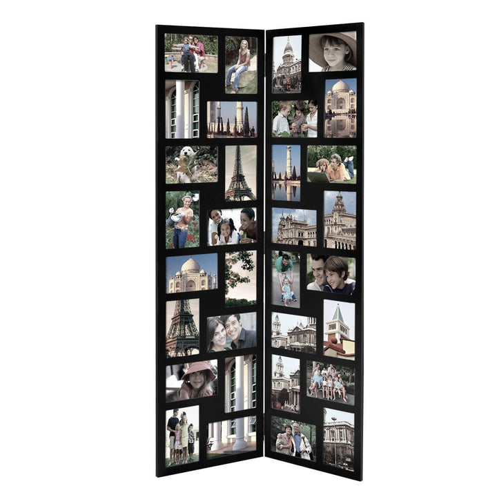 Black Wood Hinged Folding Screen-Style Collage Picture Photo Frame with 32 - Diamond Home USA