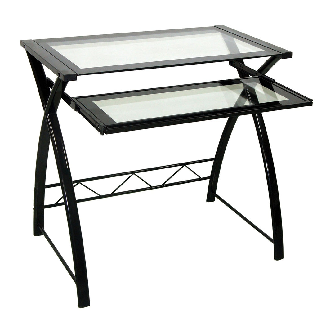 Bell'O Clear Modern Glass Computer Desk with Keyboard Tray Black/Clear CD8855
